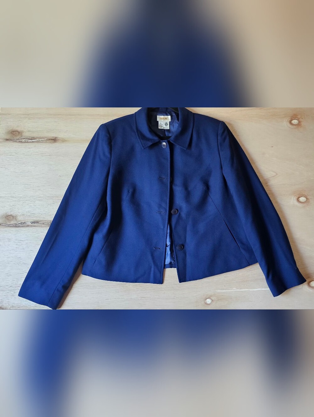 Talbots Vintage 100% Pure New Wool Blazer Jacket Womens 16 Navy Blue Made USA